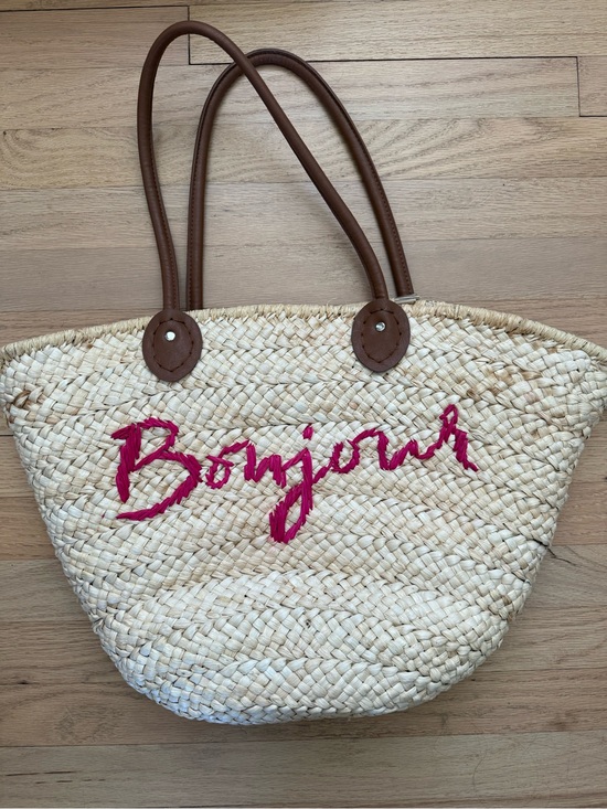 Handbags - Straw “Bonjour” Beachy Vacation Tote